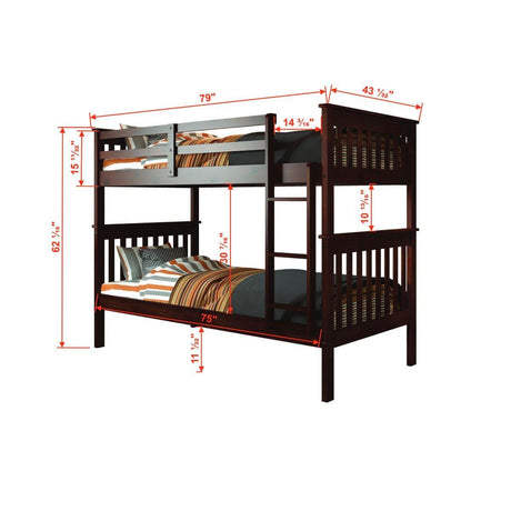 Donco  Twin/Twin Mission Bunk Bed With Trundle Bed Cappuccino Finish 120-3-TTCP_503-CP - Bedroom Depot USA