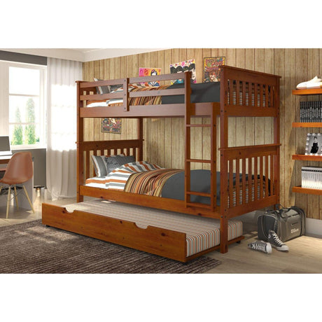 Donco Twin/Twin Mission Bunk Bed With Trundle Bed In Light Espresso Finish 120-3-TTE_503-E - Bedroom Depot USA