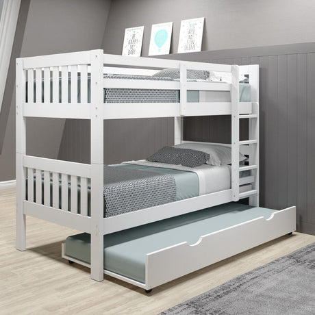 Donco Twin/Twin Mission Bunk Bed W/Twin Trundle Bed In White Finish 1010-3TTW_503-W - Bedroom Depot USA