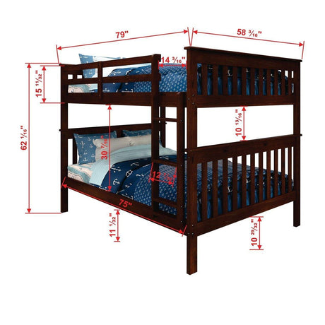 Donco  Mission Bunkbed Full/Full Cappuccino 123-3-FFCP - Bedroom Depot USA