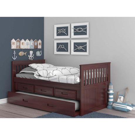 Donco  Twin Mission Rake Bed With 3 Drawer Storage And Twin Trundle Bed In Merlot Finish 2835-TM_2892-EKT_2890-TM - Bedroom Depot USA