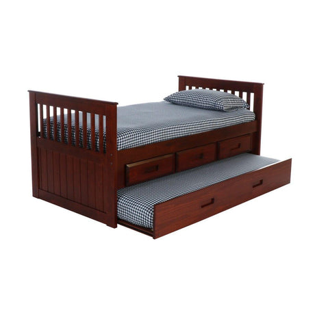 Donco  Twin Mission Rake Bed With 3 Drawer Storage And Twin Trundle Bed In Merlot Finish 2835-TM_2892-EKT_2890-TM - Bedroom Depot USA