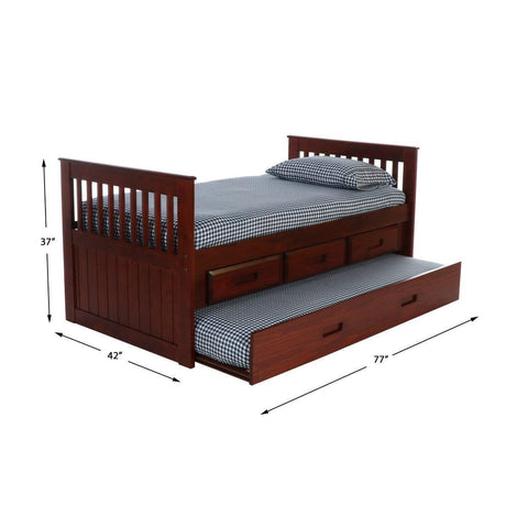 Donco  Twin Mission Rake Bed With 3 Drawer Storage And Twin Trundle Bed In Merlot Finish 2835-TM_2892-EKT_2890-TM - Bedroom Depot USA