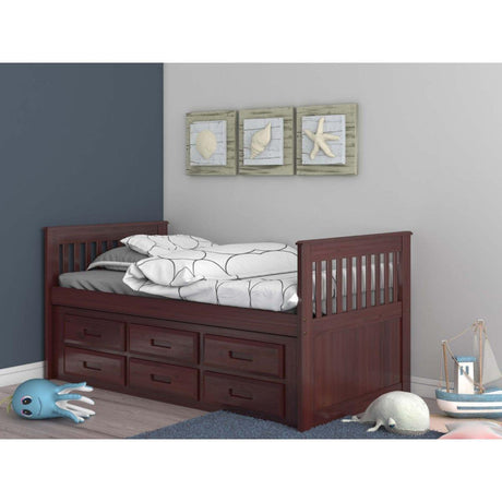 Donco  Twin Mission Rake Bed With 6 Drawer Under Bed Storage In Merlot Finish 2835-TM_2893-M - Bedroom Depot USA