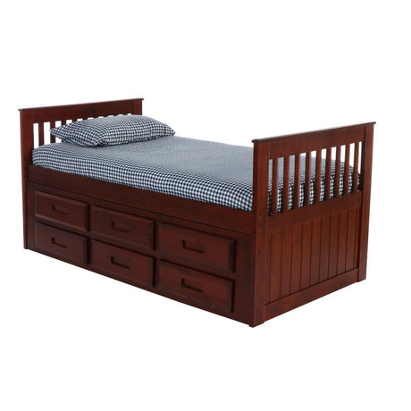 Donco  Twin Mission Rake Bed With 6 Drawer Under Bed Storage In Merlot Finish 2835-TM_2893-M - Bedroom Depot USA