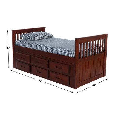 Donco  Twin Mission Rake Bed With 6 Drawer Under Bed Storage In Merlot Finish 2835-TM_2893-M - Bedroom Depot USA