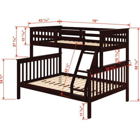 Donco  Twin/Full Mission Bunkbed Cappuccino 122-3-TFCP - Bedroom Depot USA