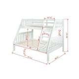 Donco  Twin/Full Mission Bunk Bed White 1018-3TFW - Bedroom Depot USA