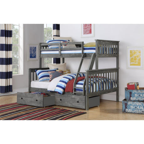 Donco Twin/Full Mission Bunk Bed With Dual Under Bed Drawers In Brushed Grey Finish 122-3-TFBG_505-BG - Bedroom Depot USA