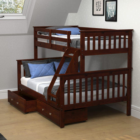 Donco Twin/Full Mission Bunk Bed W/Dual Under Bed Drawers In Dark Cappuccino Finish 122-3-TFCP_505-CP - Bedroom Depot USA