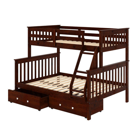 Donco Twin/Full Mission Bunk Bed W/Dual Under Bed Drawers In Dark Cappuccino Finish 122-3-TFCP_505-CP - Bedroom Depot USA