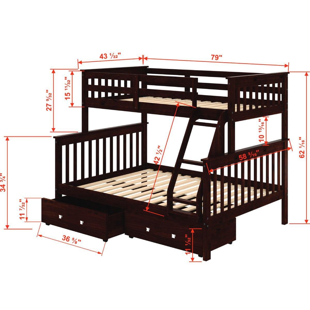 Donco Twin/Full Mission Bunk Bed W/Dual Under Bed Drawers In Dark Cappuccino Finish 122-3-TFCP_505-CP - Bedroom Depot USA