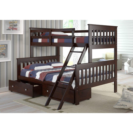 Donco Twin/Full Mission Bunk Bed With Dual Underbed Drawers Dark Cappuccino Finish 122-2-TFCP_505-CP - Bedroom Depot USA
