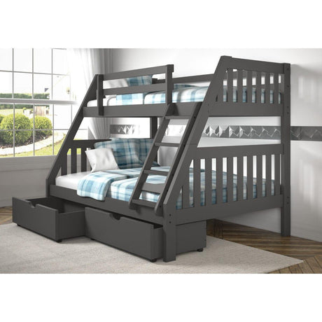 Donco Twin/Full Mission Bunk Bed W/Dual Under Bed Drawers In Dark Grey Finish 1018-3TFDG_505-DG - Bedroom Depot USA