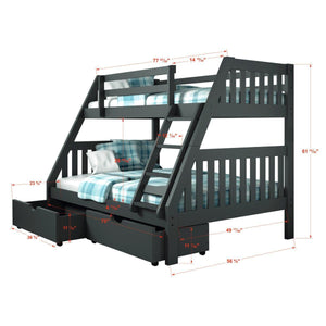 Donco Twin/Full Mission Bunk Bed W/Dual Under Bed Drawers In Dark Grey Finish 1018-3TFDG_505-DG - Bedroom Depot USA