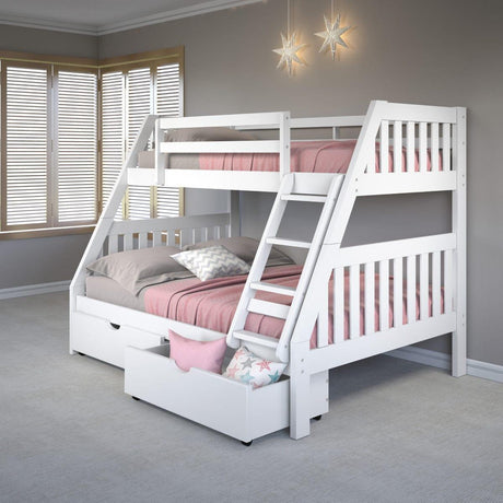 Donco  Twin/Full Mission Bunk Bed W/Dual Under Bed Drawers In White Finish 1018-3TFW_505-W - Bedroom Depot USA