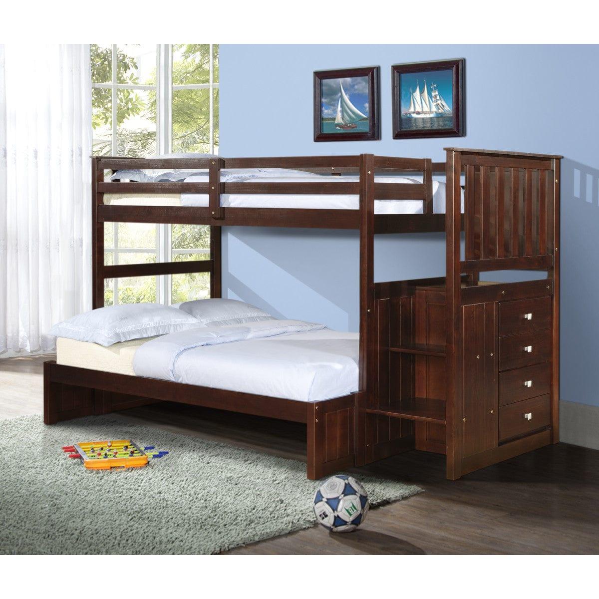 Donco Twin/Full Mission Stairway Bunk Bed With Ext Kit Cappuccino Finish - Bedroom Depot USA