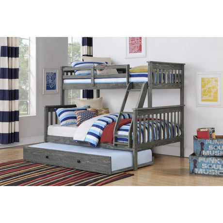 Donco Twin/Full Mission Bunk Bed With Trundle Bed In Brushed Grey Finish 122-3-TFBG_503-BG - Bedroom Depot USA