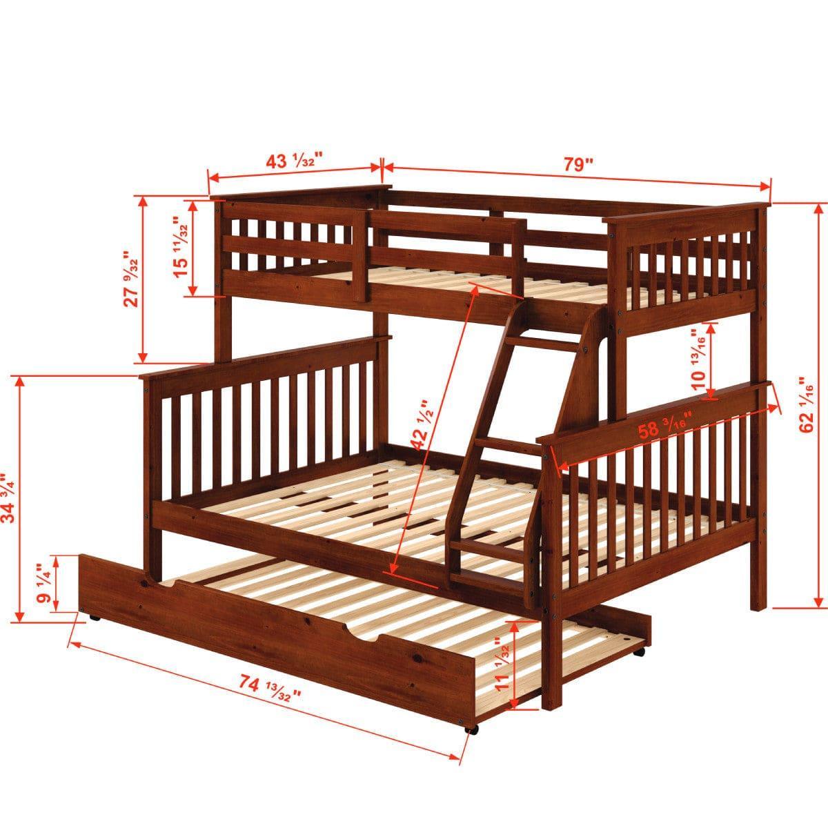 Donco Twin/Full Mission Bunkbed With Trundle Bed Light Espresso 122-3-TFE_503-E - Bedroom Depot USA