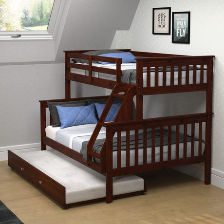 Donco Twin/Full Mission Bunk Bed W/Twin Trundle Bed 122-3-TFCP_503-CP - Bedroom Depot USA