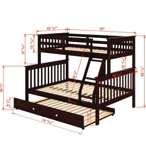 Donco Twin/Full Mission Bunk Bed W/Twin Trundle Bed 122-3-TFCP_503-CP - Bedroom Depot USA