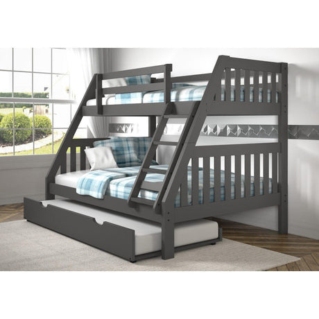 Donco  Twin/Full Mission Bunk Bed W/Twin Trundle Bed In Dark Grey Finish 1018-3TFDG_503-DG - Bedroom Depot USA