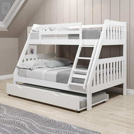 Donco Twin/Full Mission Bunk Bed W/Twin Trundle Bed In White Finish 1018-3TFW_503-W - Bedroom Depot USA