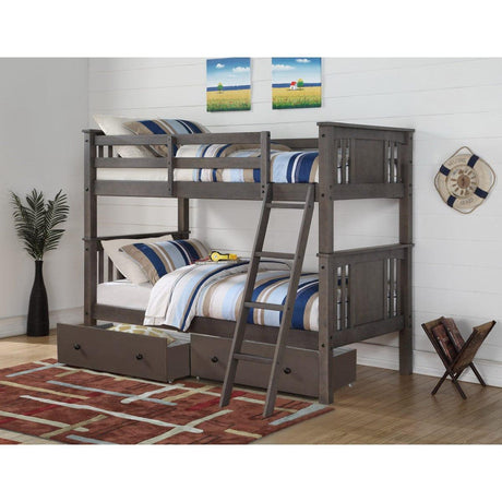 Donco  Twin/Twin Princeton Panel/Mission Bunk Bed With Dual Underbed Drawers In Slate Grey Finish 316-TTSG_505-SG - Bedroom Depot USA