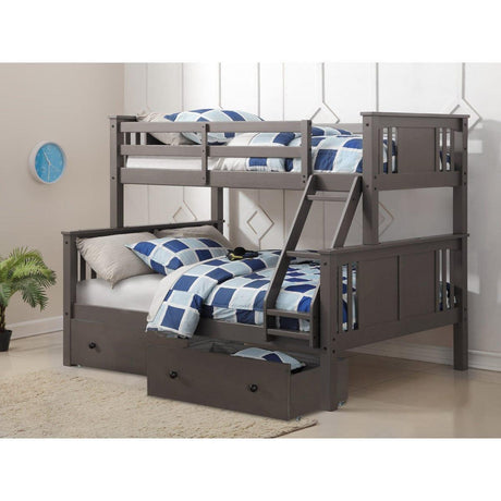 Donco  Twin/Full Princeton Bunk Bed With Dual Underbed Drawers Slate Grey 318-TFSG_505-SG - Bedroom Depot USA