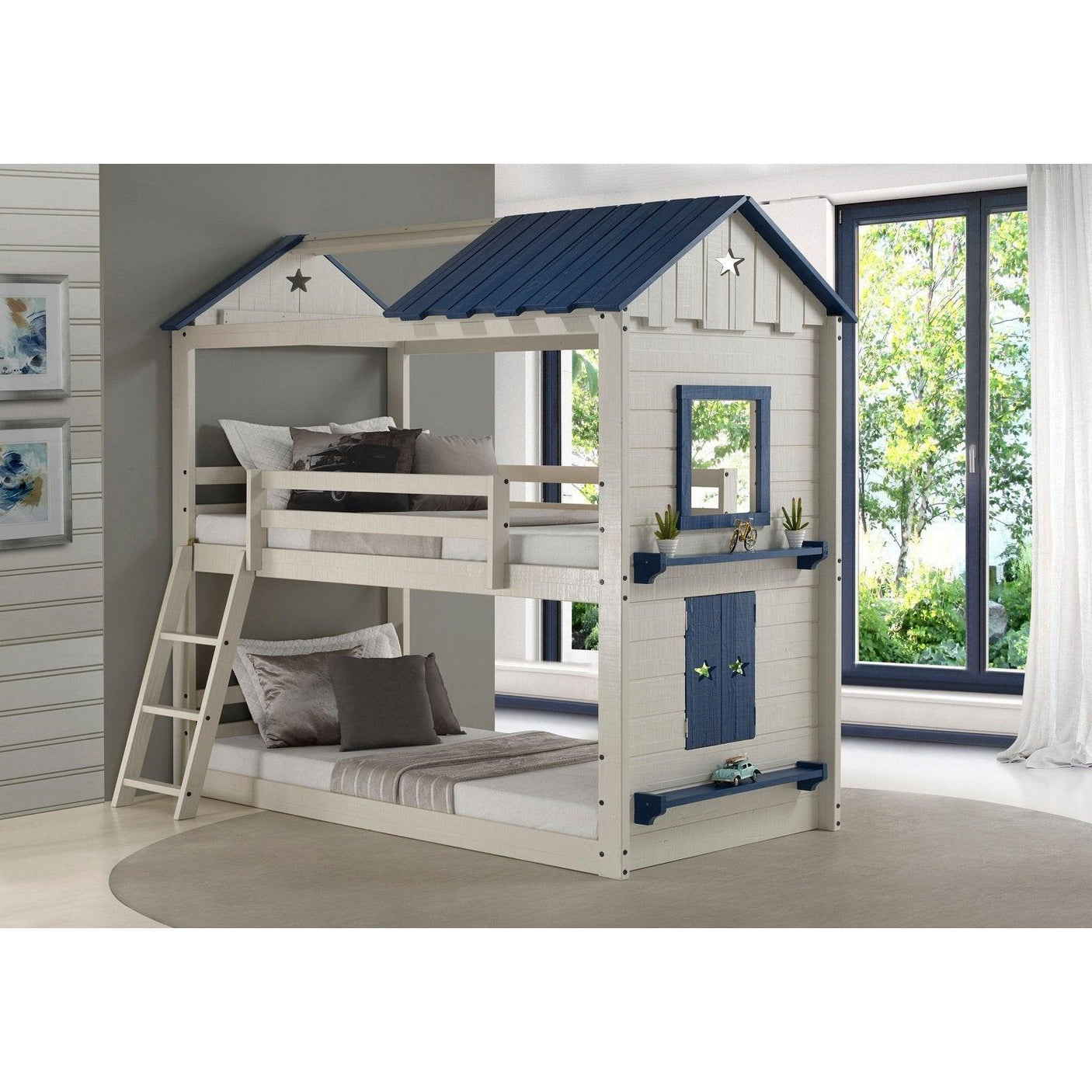 Donco T/T Star Gaze Bunk Light Grey & Blue 1580-TTLGB - Bedroom Depot USA