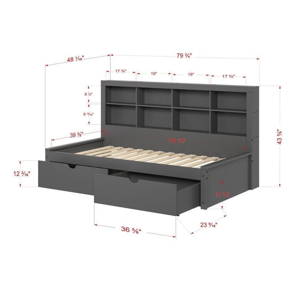 Donco Twin Bookcase Day Bed W/ Dual Under Bed Drawers - Bedroom Depot USA