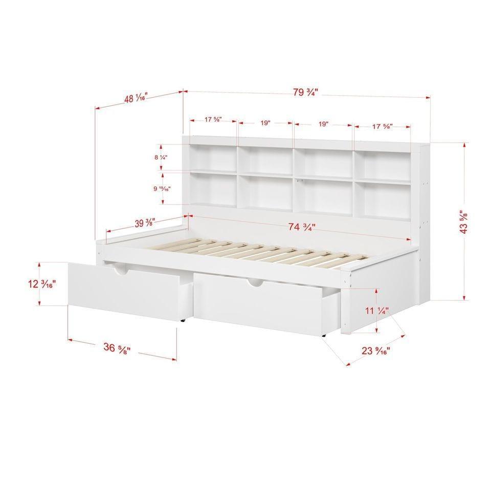 Donco Twin Bookcase Day Bed W/ Dual Under Bed Drawers - Bedroom Depot USA