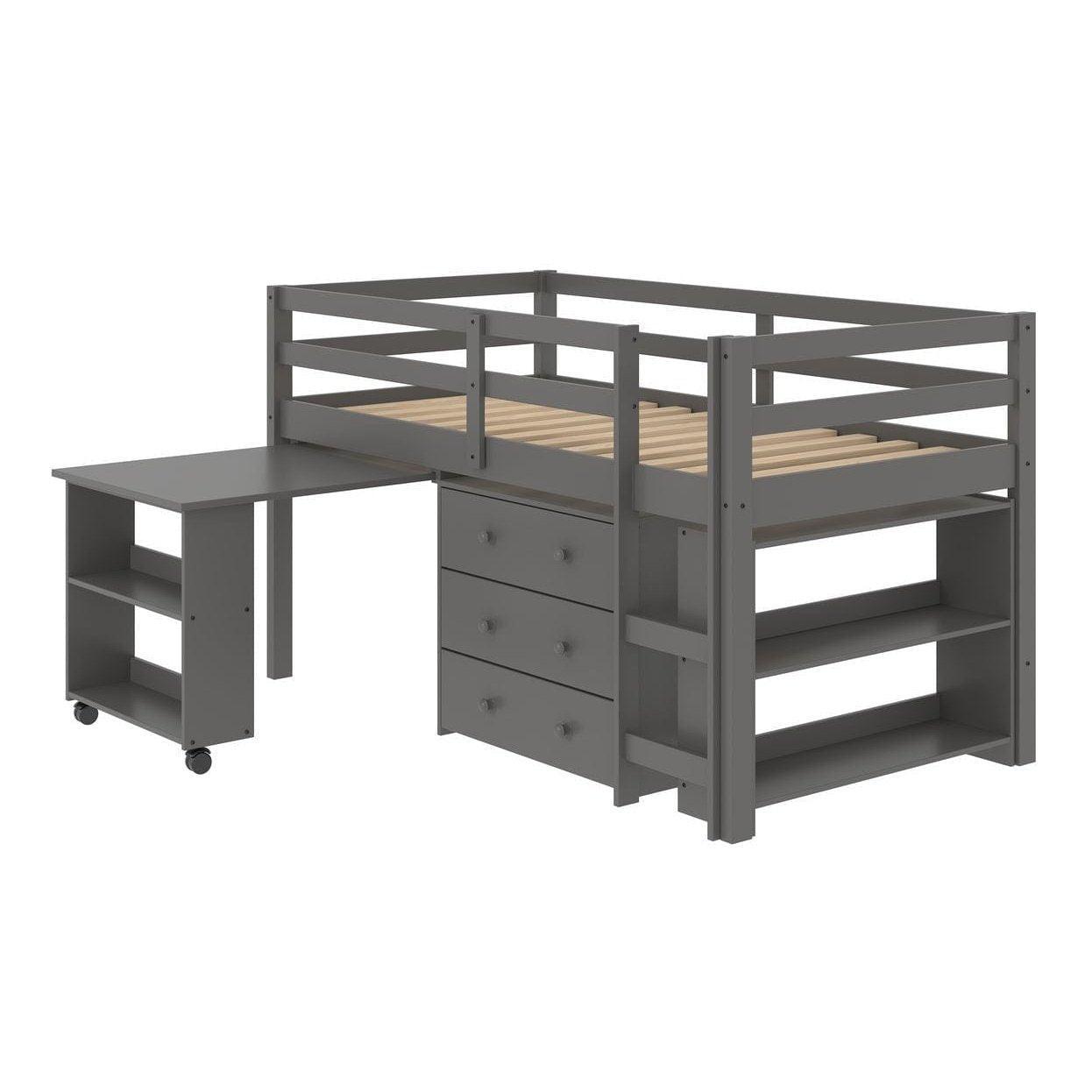 Donco  Low Loft Bed with Desk, Bookcase, and Storage - Bedroom Depot USA