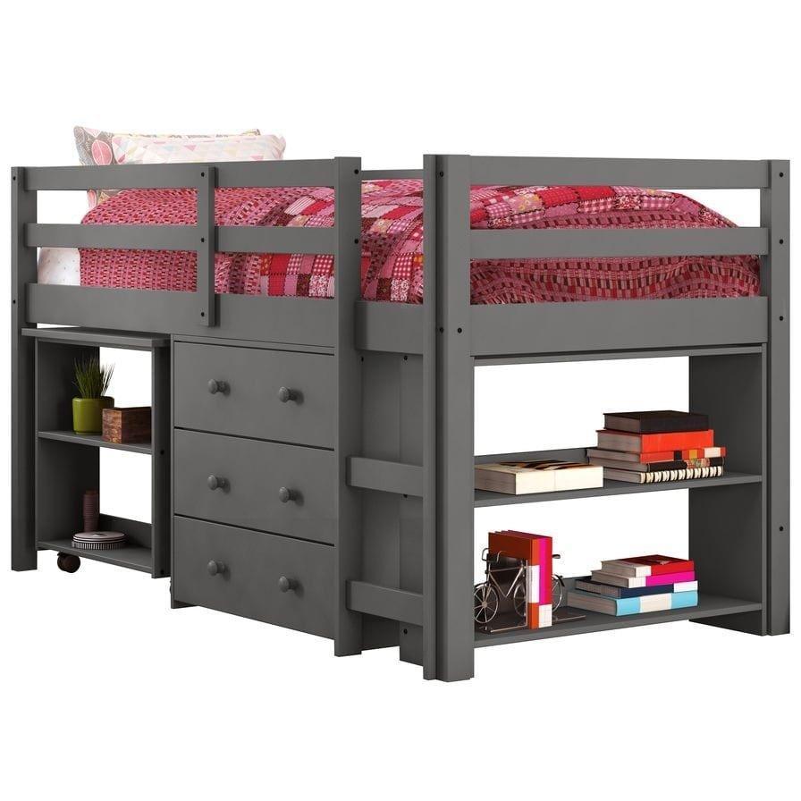 Donco  Low Loft Bed with Desk, Bookcase, and Storage - Bedroom Depot USA