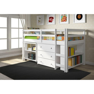 Donco  Low Loft Bed with Desk, Bookcase, and Storage - Bedroom Depot USA