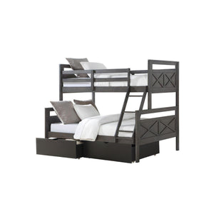 Donco Twin/Full Bunk Bed Rustic Grey Finish With Dual Underbed Drawers In Low Sheen Black Finish 0518-TFRG_505-BK - Bedroom Depot USA