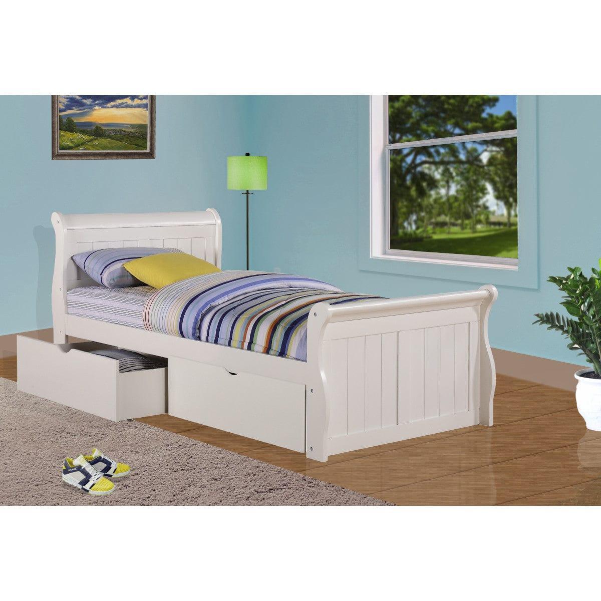 Donco Twin Sleigh Bed With Dual Underbed Drawers White Finish 325-TW_505-W - Bedroom Depot USA