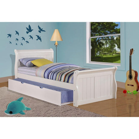 Donco Twin Sleigh Bed With Trundle Bed White Finish 325-TW_503-W - Bedroom Depot USA