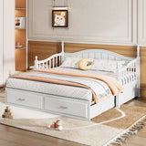 Twin Daybed, Extends to King Size, Trundle with Two Drawers, White