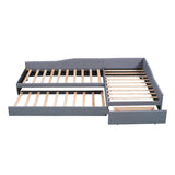 Double Twin Daybed with Trundle & Drawer, Upholstered Gray
