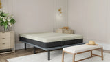 Modern bedroom with memory foam mattress on platform bed, neutral decor, and accent lighting
