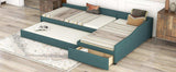 Double Twin Daybed with Trundle & Drawer, Upholstered Green