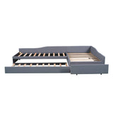 Double Twin Daybed with Trundle & Drawer, Upholstered Gray