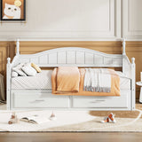 Twin Daybed, Extends to King Size, Trundle with Two Drawers, White