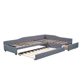 Double Twin Daybed with Trundle & Drawer, Upholstered Gray