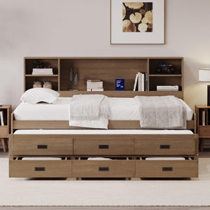 Full Daybed, Captain Storage, Twin Trundle, Bookcase Headboard, Walnut