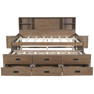 Full Daybed, Captain Storage, Twin Trundle, Bookcase Headboard, Walnut