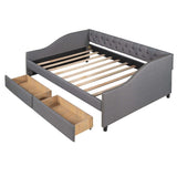 Full Daybed, Upholstered with Two Drawers, Gray