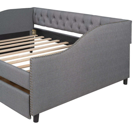 Daybed, Upholstered with Two Drawers, Gray