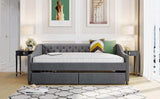 Full Daybed, Upholstered with Two Drawers, Gray